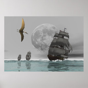 Pteranodon fraktaserna och Måne Poster