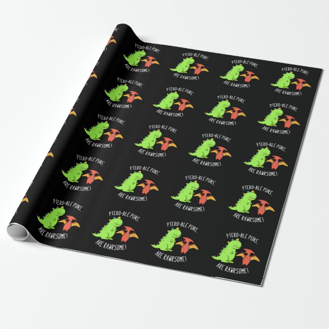 Pteroble Puns är Rawrsome Dinosaur Pun Mörk BG Presentpapper (Utrullad)