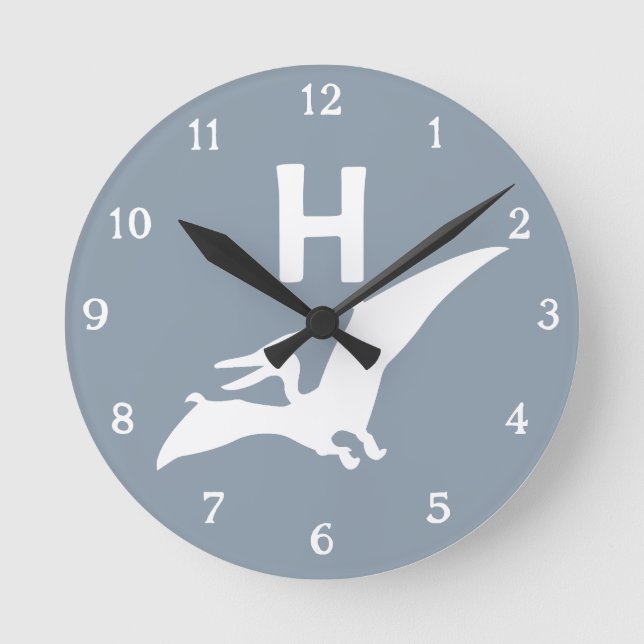 Pterodactyl Dinosaur Monogram Nursery Wall Clock Rund Klocka (Framsida)