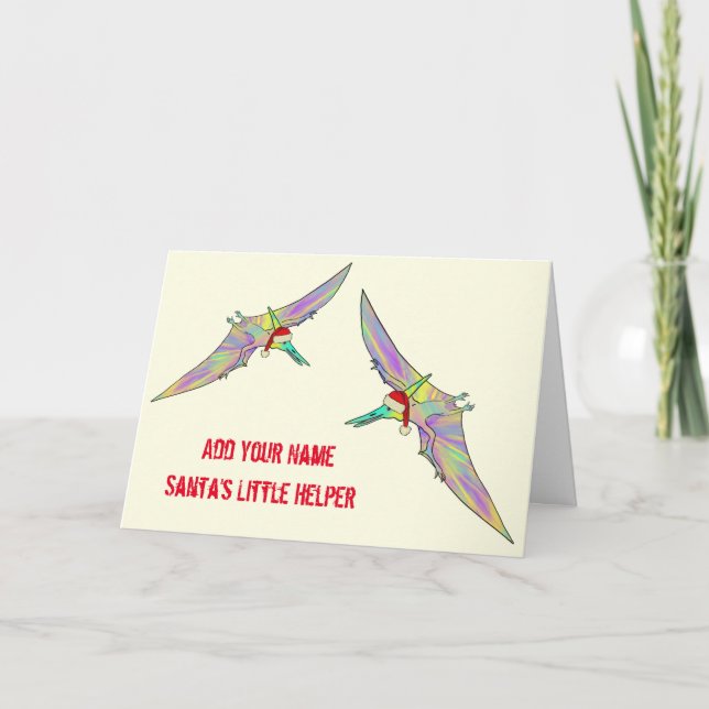 Pterodactyl Festive Dinosaur Funny Santa Slogan Kort (Framsida)