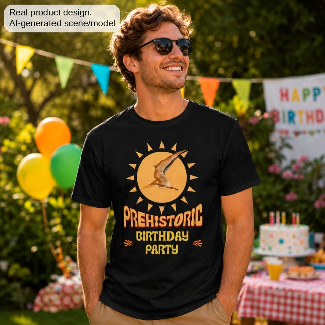 Pterodactyl-födelsedagsfest Retro sol Dino Art T Shirt (Skapare uppladdad)