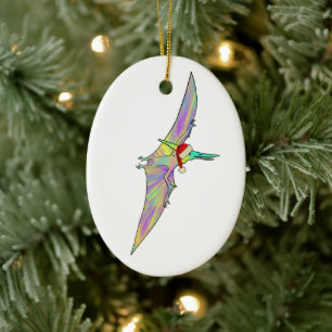 Pterodactyl med färgstark julfärg Dinosaur Art Julgransprydnad Keramik
