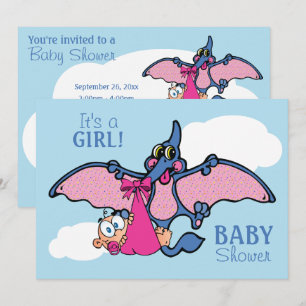 Pterodactyldinosauren är det en flickababy shower inbjudningar