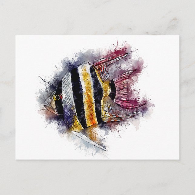 Pterophyllum AngelFish Watercolor Aquarium-gåva Vykort (Framsida)