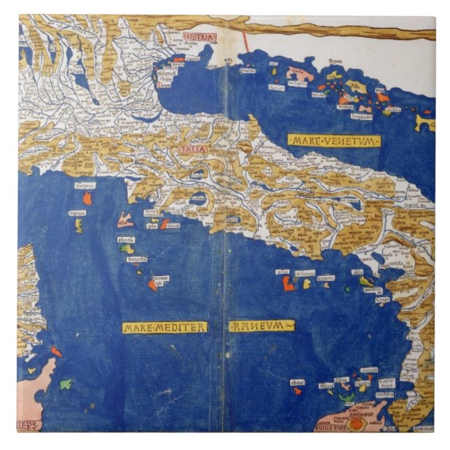 Ptolemaic karta av italien, 1482 (den färgade kakelplatta (Framsidan)