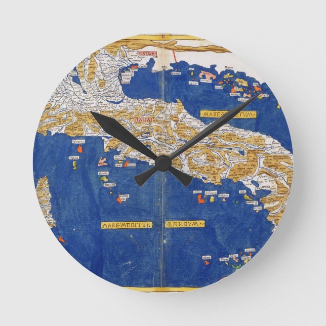 Ptolemaic Karta of Italien, 1482 (färgad litho) Rund Klocka (Framsida)