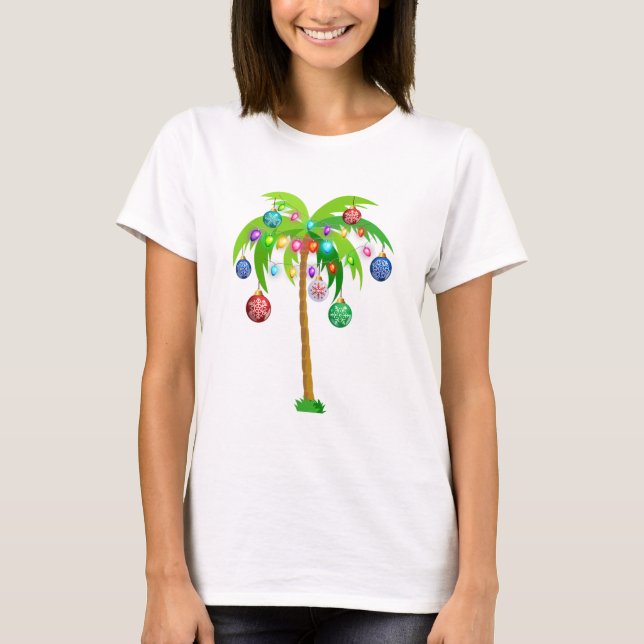 Ptropisk strand vid stranden ljus-handflatan-träd t shirt (Framsida)