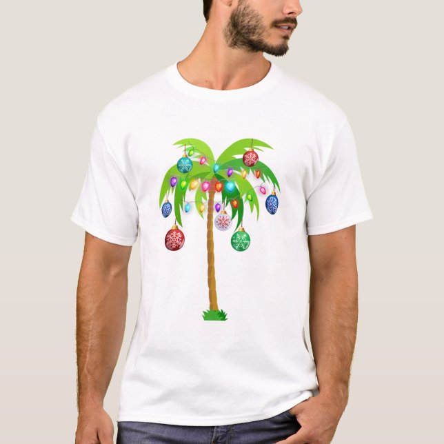Ptropisk strand vid stranden ljus-handflatan-träd t shirt (Framsida)