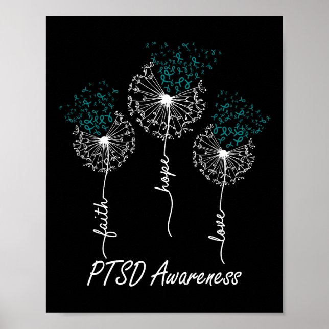 Ptsd Awareness Faith Hope Kärlek Dandelion Poster (Framsidan)