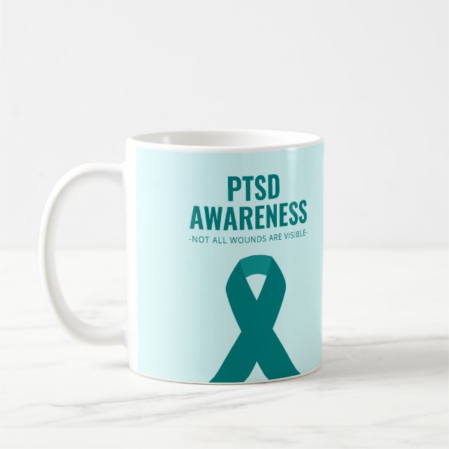 PTSD Awareness Teal Ribbon Kaffemugg (Vänster)