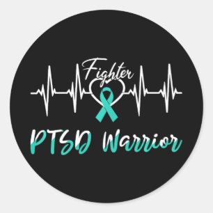 Ptsd Awareness Warrior Heartslag Fight Ribbon Runt Klistermärke