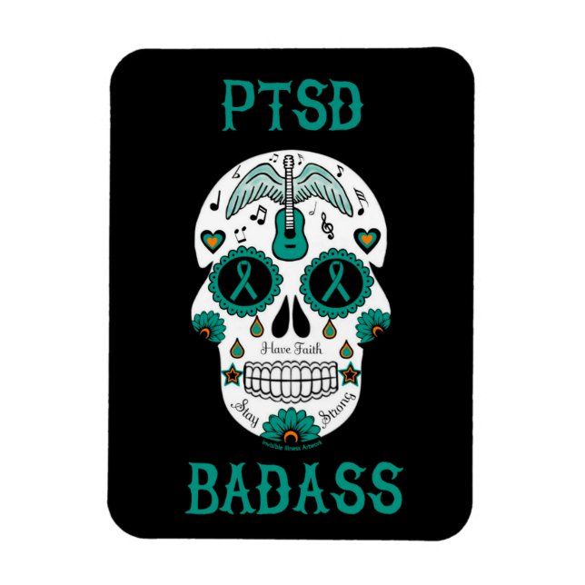 PTSD Badass sockerskalle Magnet (Vertikal)