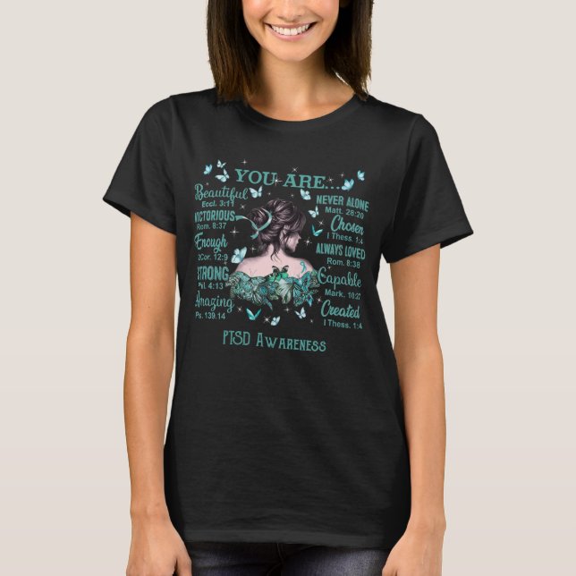 PTSD-medvetenhet Bibelverser & Fjärilar T Shirt (Framsida)