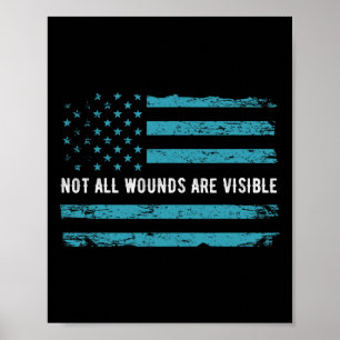 Ptsd-medvetenhet hos oss Flagga i Teal Färg T Warr Poster