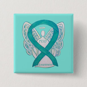 PTSD-medvetenhet Ribbon Teal Angel Anpassningsbar Knapp