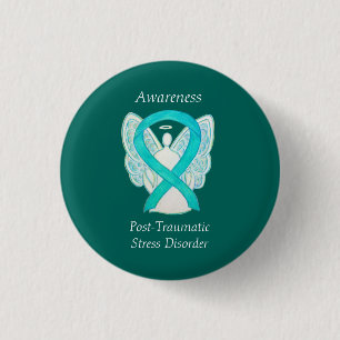 PTSD-medvetenhet Ribbon Teal Angel Anpassningsbar Knapp