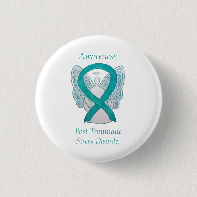PTSD-medvetenhet Ribbon Teal Angel Anpassningsbar  Knapp (Framsida)