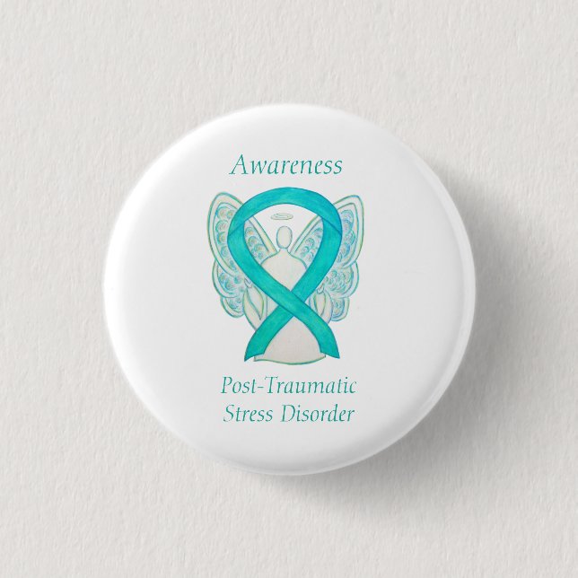 PTSD-medvetenhet Ribbon Teal Angel Anpassningsbar  Knapp (Framsida)