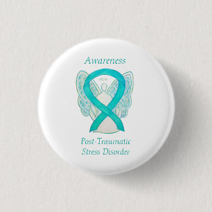 PTSD-medvetenhet Ribbon Teal Angel Anpassningsbar  Knapp