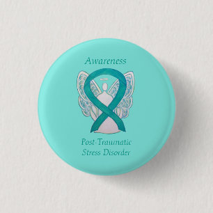 PTSD-medvetenhet Ribbon Teal Angel Anpassningsbar Knapp