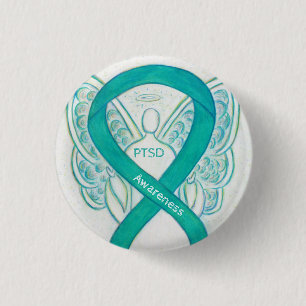 PTSD-medvetenhet Ribbon Teal Angel Anpassningsbar Knapp