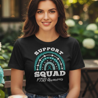 PTSD-medvetenhet Stödsquad Teal-regnbågsband T Shirt