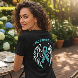 PTSD-medvetenhet Teal Band Engel Vingar T Shirt
