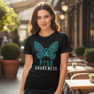 PTSD-medvetenhet Teal Band Slända T Shirt