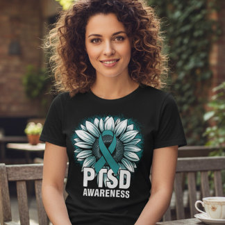 PTSD-medvetenhet Teal Sunflower Band T Shirt