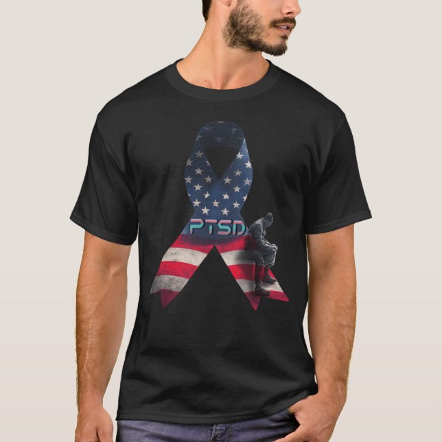 PTSD-medvetenhet Tee USA flagga-stöd - militär (Framsida)