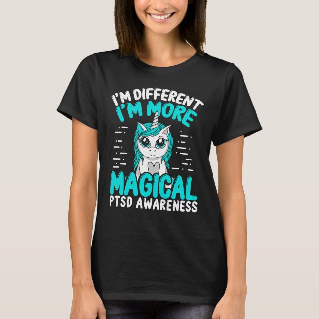 PTSD-medvetenhet Unicorn Veteran Teal Ribbon T Shirt (Framsida)