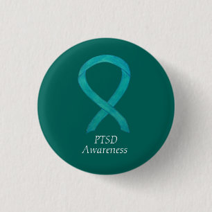 PTSD:s medvetenhet Ribbon Teal Anpassningsbar Art Knapp
