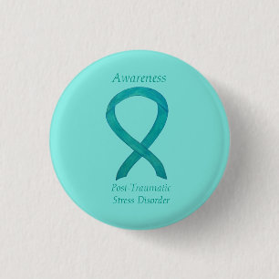 PTSD:s medvetenhet Ribbon Teal Anpassningsbar Art Knapp