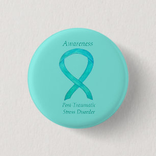 PTSD:s medvetenhet Ribbon Teal Anpassningsbar Art Knapp