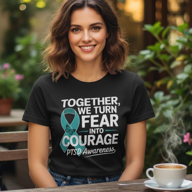 PTSD-stödtrupp Teal Band Fjäril T Shirt (Skapare uppladdad)