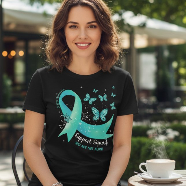 PTSD-stödtrupp Teal Band Rosor Fjärilar T Shirt (Skapare uppladdad)