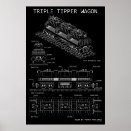 PTW Triple Tipper Wagon "Blåtryck" Storlekar Valba Poster