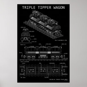 PTW Triple Tipper Wagon "Blåtryck" Storlekar Valba Poster