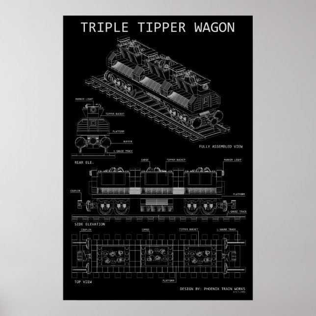 PTW Triple Tipper Wagon "Blåtryck" Storlekar Valba Poster (Framsidan)