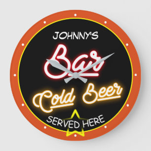 Pub: Alla Namn Faux Neon Red Guld Black Orange Ret Stor Klocka