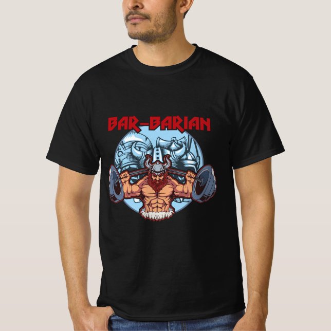 Pub Barian Fitness Exercise Coola Barbarian Gym T Shirt (Framsida)
