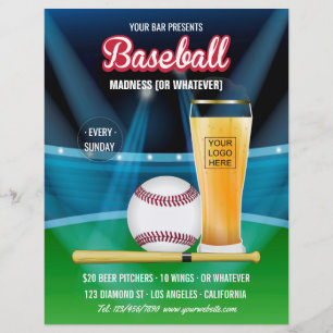 Pub Baseball-evenemanget Promo Menu lägg till bild Reklamblad