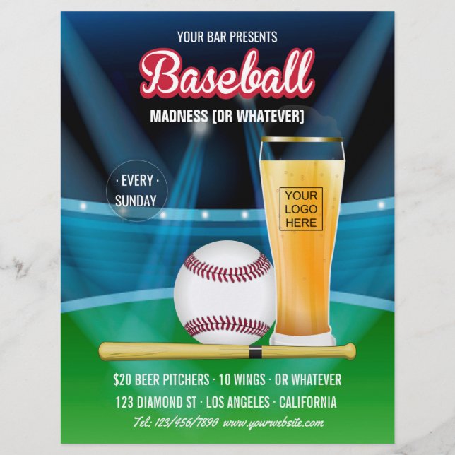 Pub Baseball-evenemanget Promo Menu lägg till bild Reklamblad (Framsidan)