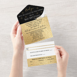 Pub Bat mitzvah allt i en inbjudan Elegant Guld