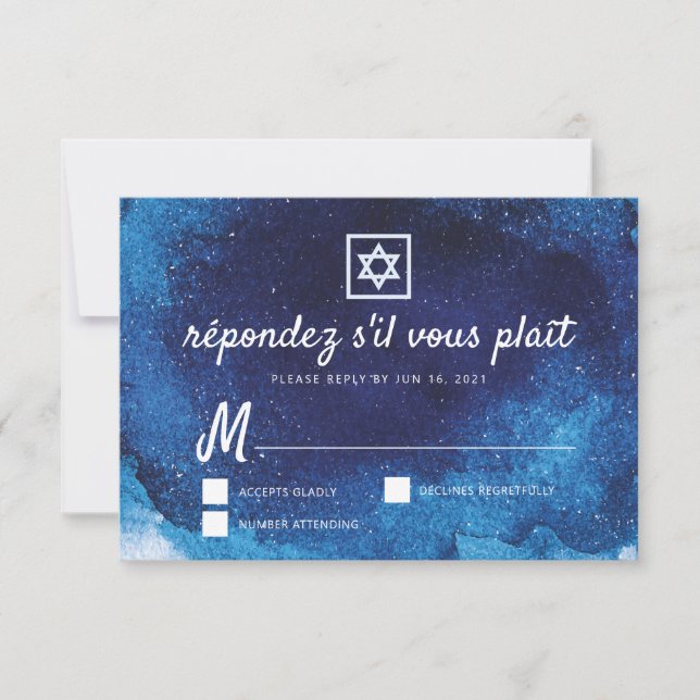 Pub Bat mitzvah, modern, blå vattenfärg OSA Kort (Framsida)