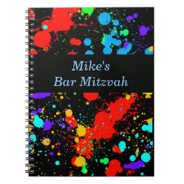 Pub, Bat mitzvah Neon Paint Splatter Guest Bok Anteckningsbok Med Spiral