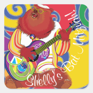 Pub Bat mitzvah Swirls Hippie Bear Square Sticker Fyrkantigt Klistermärke