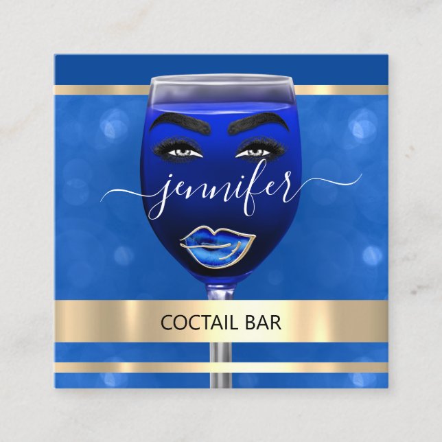 Pub Coctail Vin Drinks Restaurant Blue QRCODE Fyrkantigt Visitkort (Framsida)