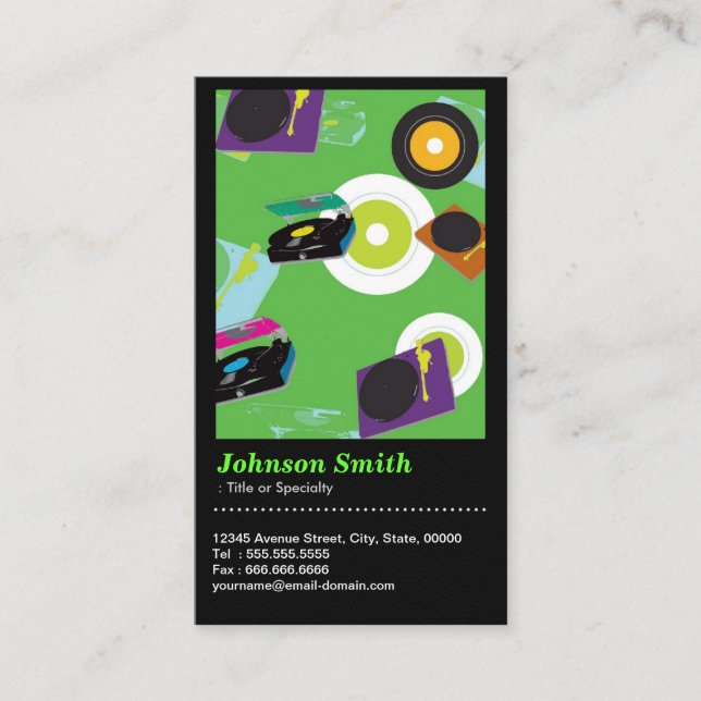 Pub DJ - Coola Disk Jockey Mixer Deck - QR-kod Visitkort (Framsida)