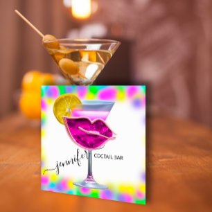 Pub Drinks Pub Restaurant Coctail Logotyp Rosa QRC Fyrkantigt Visitkort